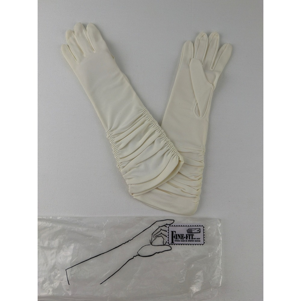 Fine-Fit Opera Gloves Womens One Size Cream Ruched Vintage Deadstock Glamour